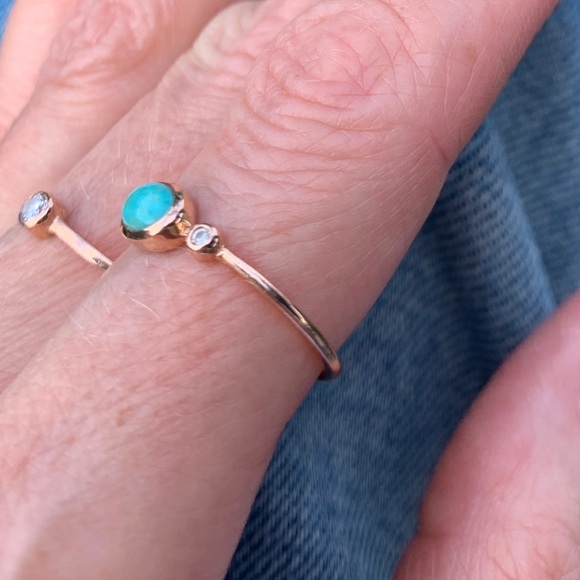 Beautiful 10k Rose Gold Turquoise Diamond Ring Set - Picture 6 of 8